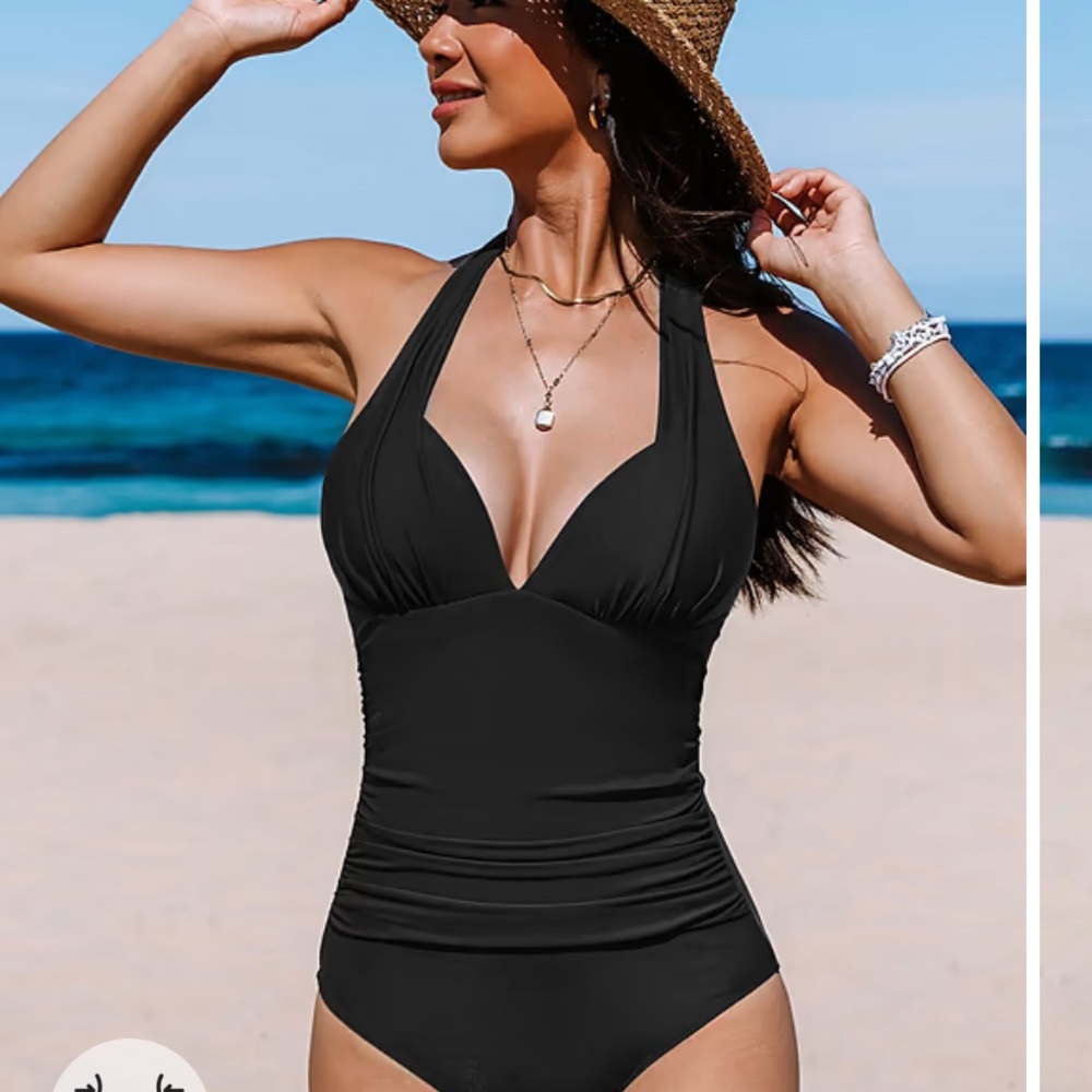 Black Halter Plunge Tummy Control One Piece Swimsuit with tags - size medium